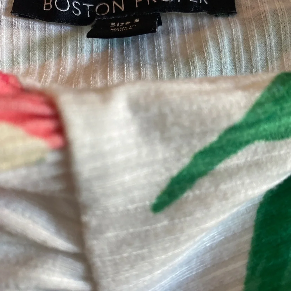 Boston Proper Bell Sleeved Floral Top - S white green orange , poly spandex